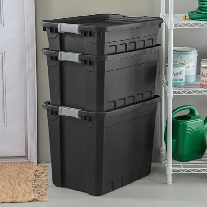 Sterilite 18-Pack Plastic Storage Bins with Lids, Stackable Containers, 10 Gallon, Black