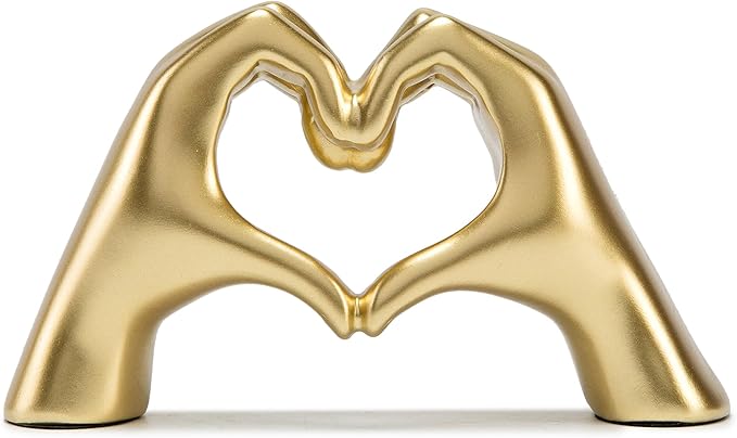 FANTESTICRYAN Medium Heart Hands Statues Hand Love Sculpture Cute Decorative Home Decor Ornaments for Living Room, Wedding, Office Desktop, Cabinets, Bookshelf (Gold, Medium)
