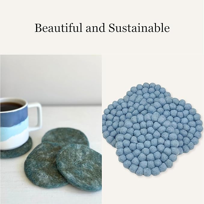Humble Hilo Handmade Felt Coaster, 3.9 inches, Set of 4 (Brown)