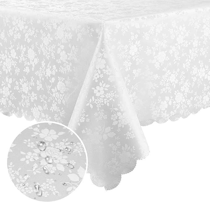 Smiry Rectangle Table Cloth, Waterproof Heavy Duty Vinyl Tablecloths, Wipeable Washable Table Cover for Kitchen and Dining Room (White, 70" X 90")