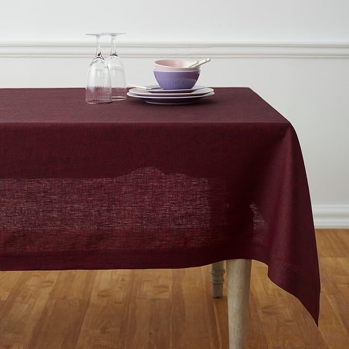 Solino Home Linen Red Garnet Tablecloth 60 x 144 Inch - Athena, 100% Pure Linen Rectangle Tablecloth - Machine Washable Table Cloth for Valentines, Winter
