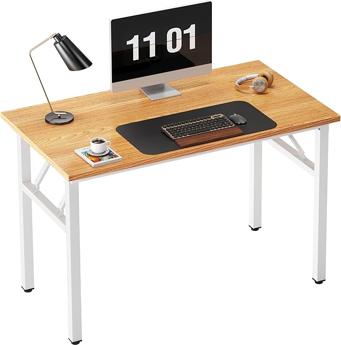 Need 39.4 inch Computer Desk for Small Space Small Folding Table Small Writing Desk Compact Desk Foldable Desk with BIFMA Certification, No Install Needed, Teak White AC5-100-BW