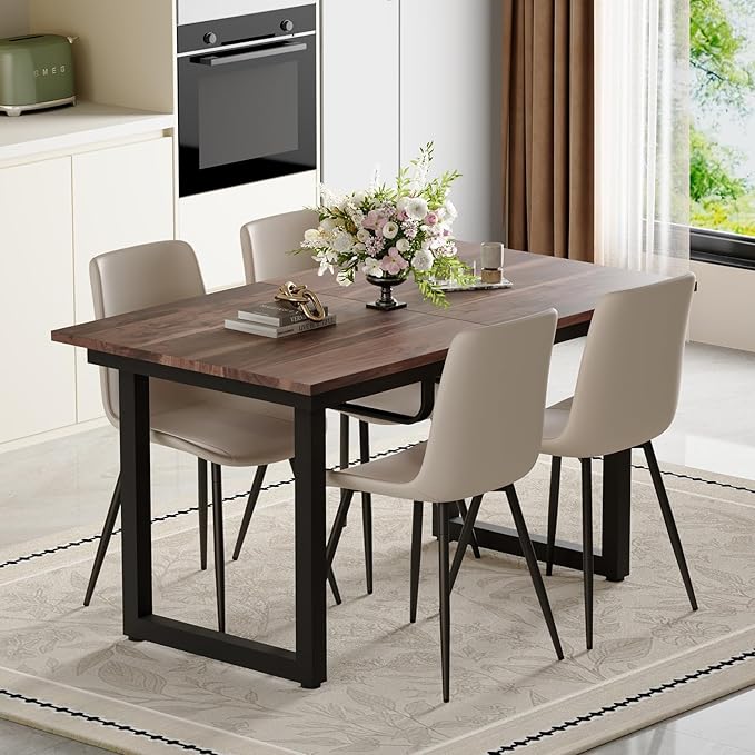 Extendable Dining Table Set for 8, 55"–71" Modern Wood Kitchen Table with 8 Upholstered Chairs, Space-Saving for Living Room Apartment, Sturdy & Comfortable, Easy Assembly