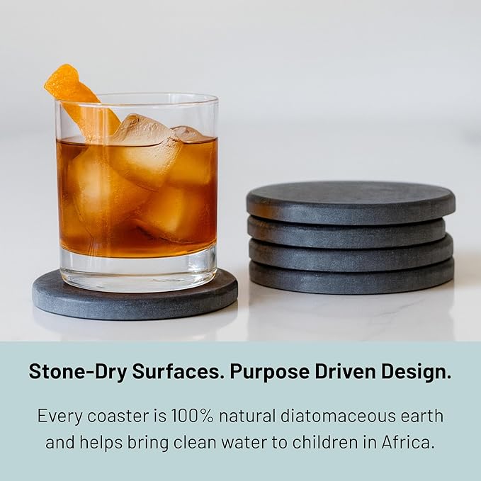 Coaster Set of 4 - Diatomaceous Earth Absorbent Coasters for Drinks | Quick Dry, Super Absorbent | Coffee Table, Bar & Home Decor | Non-Toxic, BPA-Free | Female Founded USA Brand Brand