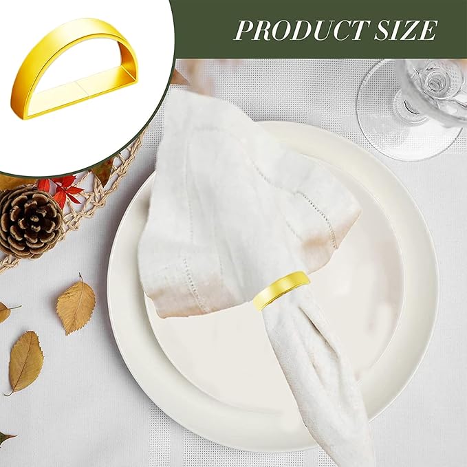 16 Pcs Gold Napkin Rings - Metal Napkin Ring,Stainless Steel Napkin Rings for Table Settings Wedding Christmas Party Dinner Table(Semicircle)
