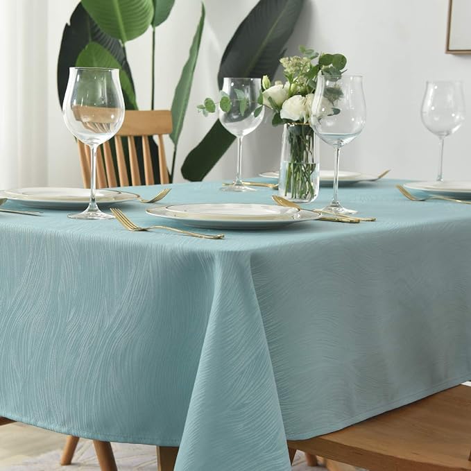 maxmill Jacquard Tablecloth Swirl Design Spillproof Wrinkle Free Water Resistant Heavy Weight Soft Table Cloth Decorative Fabric Table Cover for Outdoor and Indoor Square 60 x 60 Inch Turquoise