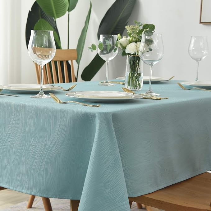 maxmill Jacquard Tablecloth Swirl Design Spillproof Wrinkle Free Water Resistant Heavy Weight Soft Table Cloth Decorative Fabric Table Cover for Outdoor and Indoor Oblong 60 x 120 Inch Turquoise