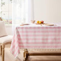 Softalker Valentines Pink Gingham Tablecloth Rectangle, Outdoor Linen Cotton Checkered Table Cloth with Tassel, Heavy Duty Wrinkle Free Plaid Table Cover for Easter Dining Spring Party - 55 x 70 Inch