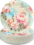 50Pcs Peony Floral Party Supplies 9" Vintage Floral Paper Plates Disposable Pink Peonies Tableware for Birthday Bridal Shower Baby Shower Wedding Party Decorations