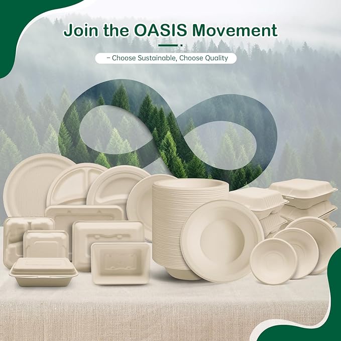 𝟭𝟮 𝗼𝘇, 𝟭𝟮𝟴-𝗣𝗮𝗰𝗸 Compostable Paper Bowls, Heavy-Duty Biodegradable Disposable Bowls Made from Bagasse, Eco-Friendly, Microwave & Freezer Safe (Natural)