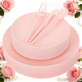 EI 150pcs Pink Plastic Plates Pink Disposable Heavy Duty Plastic Plates for Party Dinnerware Set Pink Plastic Silverware for Party Wedding Afternoon Tea,Spring,Mother's Day,Valentine's Day,Easter