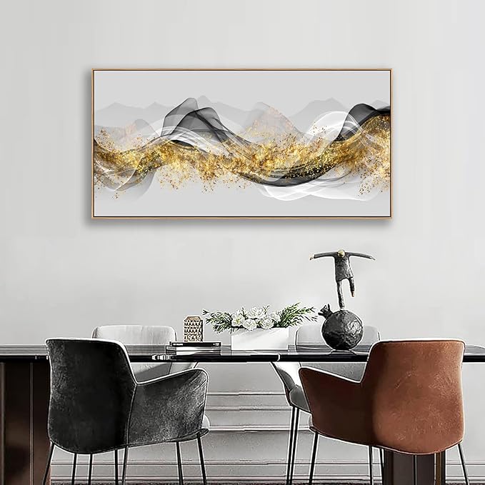 Wall Art Modern light Luxury Abstract Gold ink Landscape Canvas Wall Art for Living Room and Bedroom, Color Pictures, Artwork Home Decor Canvas Print Wall Decor Ready to Hang, 24x48inch (Framed)