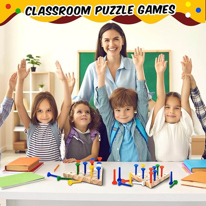 Skylety 12 Pack Triangle Peg Games Wooden Board Table Game for Family Boys Girls Adults, Learning Toys Travel Peg Jump Toys Triangle Puzzle Brain Teaser Christmas Gifts (Multicolor)