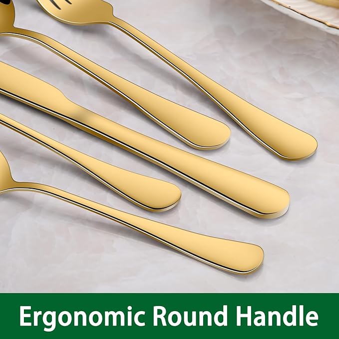 30 PCs Gold Flatware Sets Service For 6 Person,Shiny Gold Stainless Steel Silverware Sets Dinner Knives Fork And Spoons For Home Party And Wedding