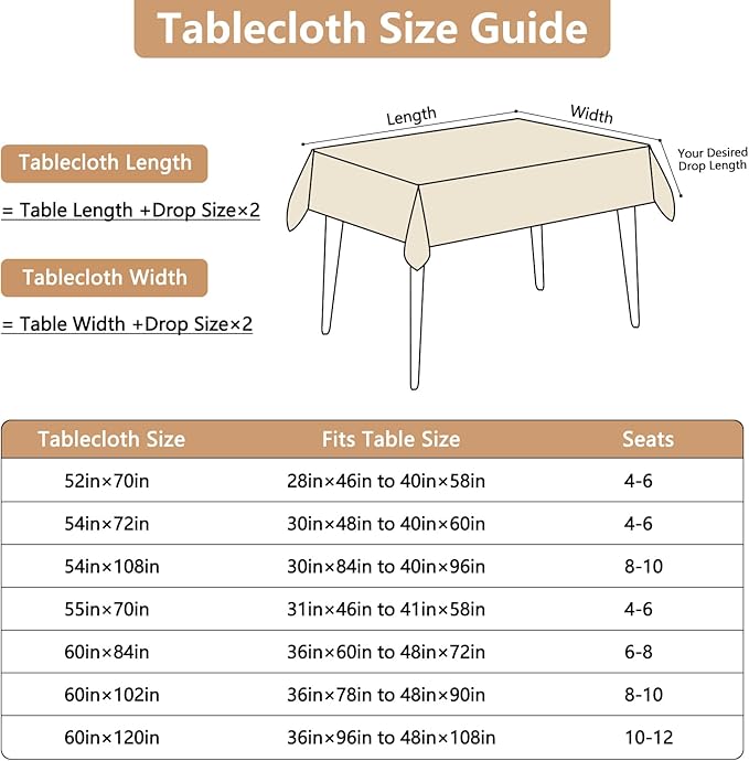 Fabric Beige Rectangle Table Cloth 60 x 102 Inch Faux Linen Textured Water Resistant & Wipeable Rectangular Tablecloth Reusable for Dining Kitchen Party