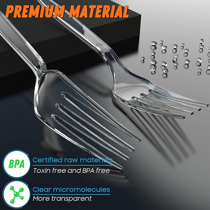 7.1" Clear Plastic Forks Heavy Duty with Heat Resistant & BPA Free, Solid and Durable Plastic Cutlery, Premium Disposable Forks for Party Supply(168 Count)