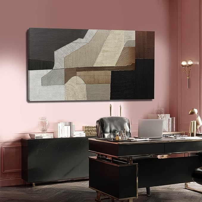 VAYIMDH Abstract Wall Art Wall Decor Living Room Contemporary Pictures Bedroom Brown Wall Art Black Artwork Geometry Decorations for Home Office 24”x48”