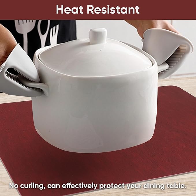 Red Reversible Faux Leather Placemats – Set of 6 Waterproof, Heat-Resistant & Easy-to-Clean Table Mats for Modern Dining