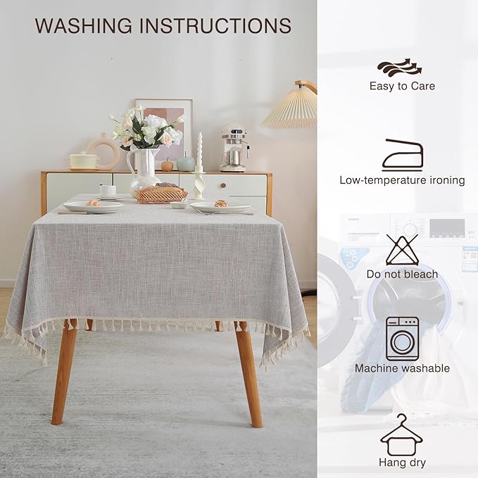 JIALE Textured Tablecloth, Heavy Duty Linen Style Farmhouse Table Cloth Rectangle Table, Wrinkle-Free Washable Waterproof Table Cover for Kitchen, Dining, Parties, 55"x120", Light Brown