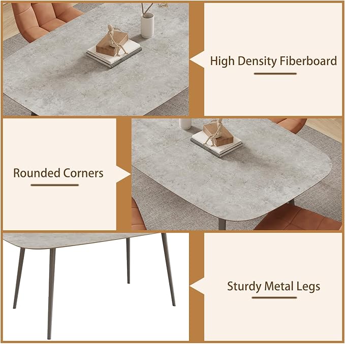 55.1'' Dining Table Set for 4,Modern Wood Dining Table,Leather Dining Chairs 4,Table and Chairs Set of 4,Ideal for Kitchen Dining Room (Gray Table + 4 Gray Chairs, 55.1")