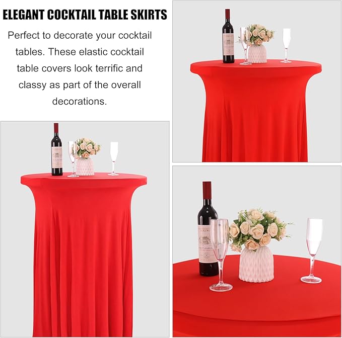 4 Packs 32 x 43 Inch Spandex Round Cocktail Table Skirts Stretch Cocktail Table Cover Fitted High Top Tables for Wedding Bar Party Banquet (Red)
