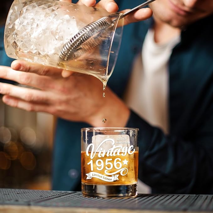 Old Fashioned Glasses-1956-Vintage 1956 old time information 10.25oz Whiskey Rocks Glass -70th Birthday Aged to Perfection - 70 years old gifts Bourbon Scotch Lowball Old Fashioned-1PACK