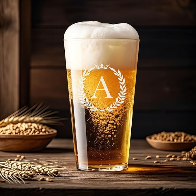 Personalized Beer Glasses Gifts for Men, 16 oz Pint Glasses Monogrammed A-Z Drinking Glass Cups Customized Gift, Unique Christmas Anniversary Birthday Gifts for Men Him Dad Brother Husband Grandpa (A)