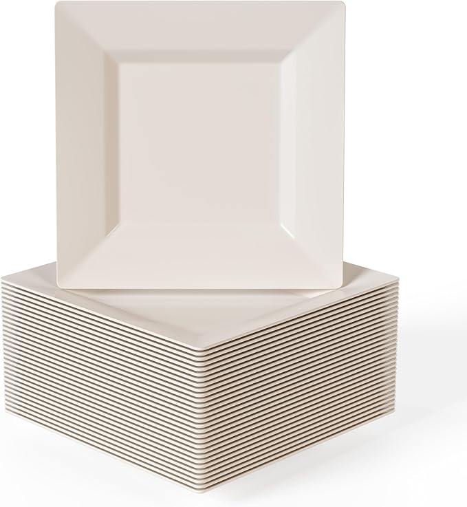 Exquisite Mini Disposable Appetizer Plates - 100 Pack 4.5 In. x 4.5 In. Ivory Plastic Dessert Plates - Elegant Design for Weddings, Birthdays, and Formal Parties - Stackable and Convenient - BPA Free