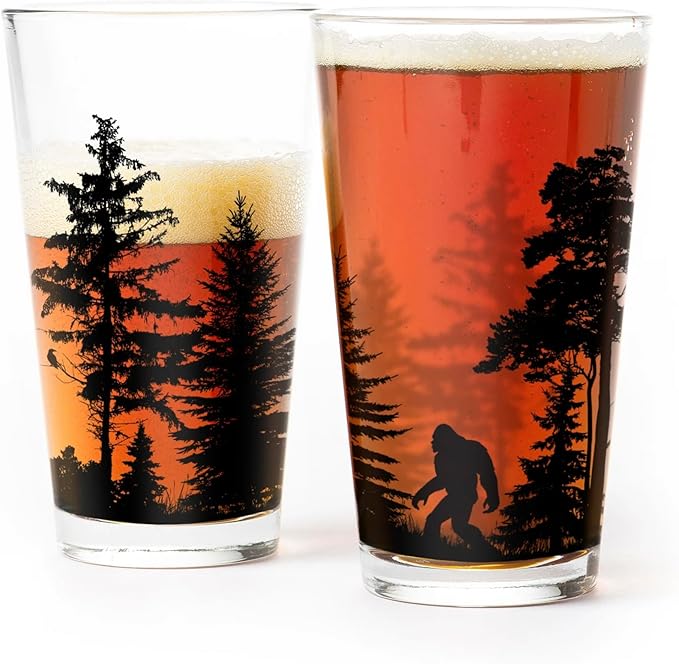Black Lantern Bigfoot in the Forest Pint Glass Single 16oz Nature Beer Glass for Outdoors & Craft Beer