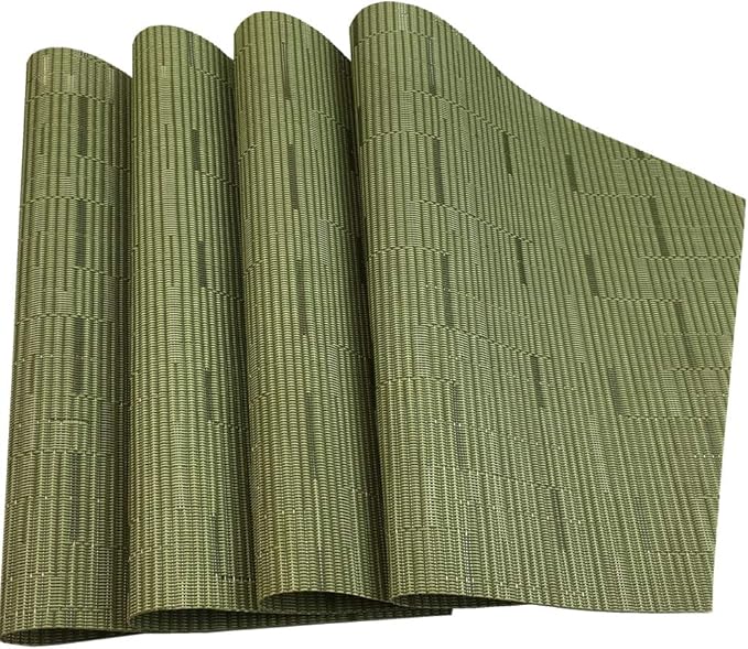 Red-A Woven Vinyl Placemats for Dining Table Durable Heat Resistant Washable Placemats for Round Table,Placemats Set of 4,Green