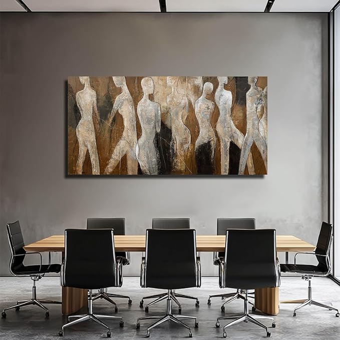 CHUDANHAO Graffiti Line Artwork Brown Picture Wall Decor Black Abstract Wall Art for Living Room Hotel Office Wall Hanging Decor 29"x58" Large Size