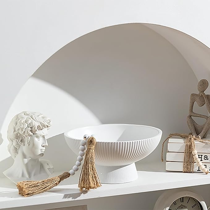 Hanobe Decorative Bowl Entryway Table: Coffee Table Decor for White Fluted Dough Pedestal Bowls - Modern Farmhouse Decor Marble Bowl for Pottery Barn Decor - Footed Key Holder for Home Kitchen Counter