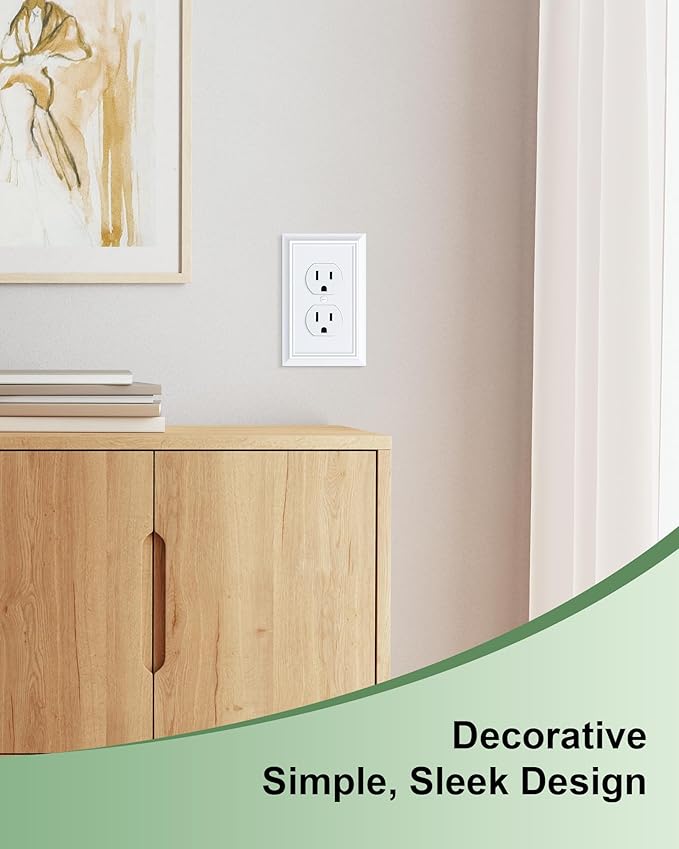 6-Pack Duplex Outlet Cover Plate, Decorative Pure White Switch Plates and Outlet Covers, Natural Bamboo Fiber Wall Plates for Electrical Outlets, 1 Gang Receptacle Cover, Corrosion Resistant