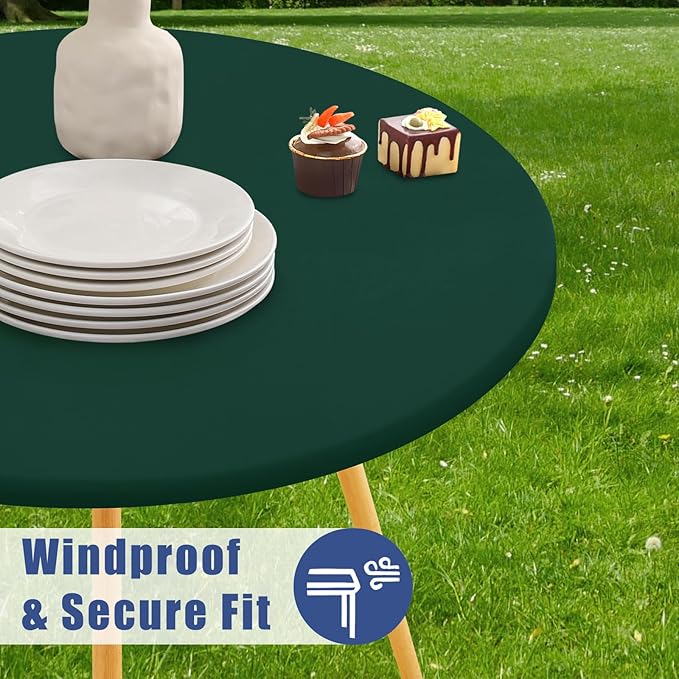 Round Spandex Tablecloth, Elastic Fitted Waterproof Tablecloths for 57"-68" Tables, Stretch Washable Picnic Table Cover for Camping, Dining, Indoor and Outdoor, Hunter Green