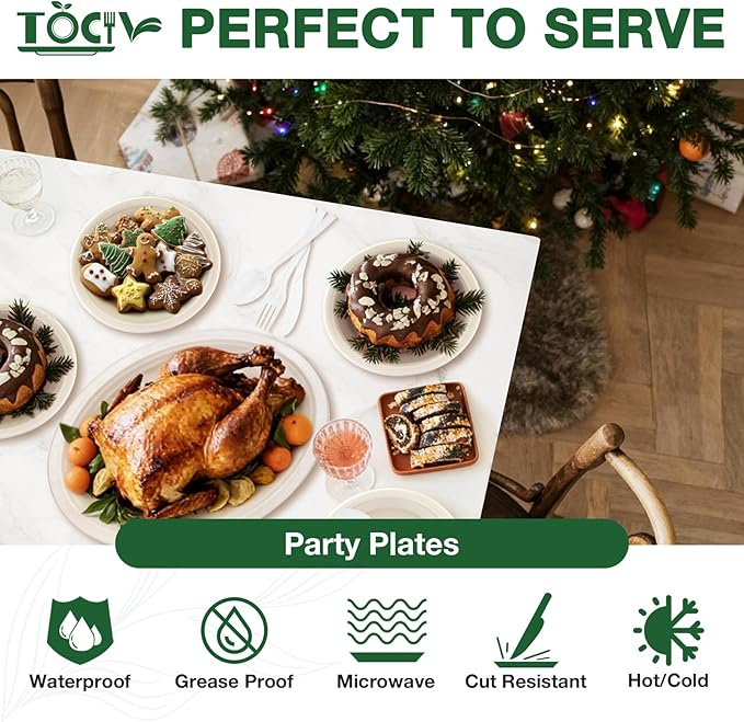 100% Compostable Paper Plates Oval 12.5in 125 Count Disposable Biodegradable Heavy Duty Large Sturdy Dinner Plates Bulk for Appetizer Dessert Cake Birthday Holiday Party Supplies