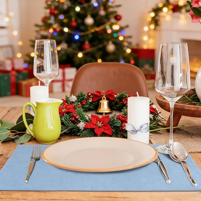 MANSPHIL Light Blue Placemats Set of 6 Double Layer Thick Fabric Table Mats Faux Linen Place Mats Heat Resistant Washable Wrinkle Free Dining Kitchen Table Decor, 13x19 Inch Oeko Tex Placemat