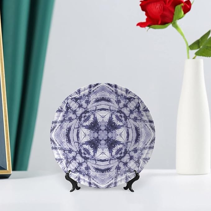 Ceramic Plates, Abstract Decorative Ceramic Plates, Modern Art Generated Resisting Twisting Fractal, 6 Inch, for Dining, Parties, Wedding, Lavender Blue Indigo