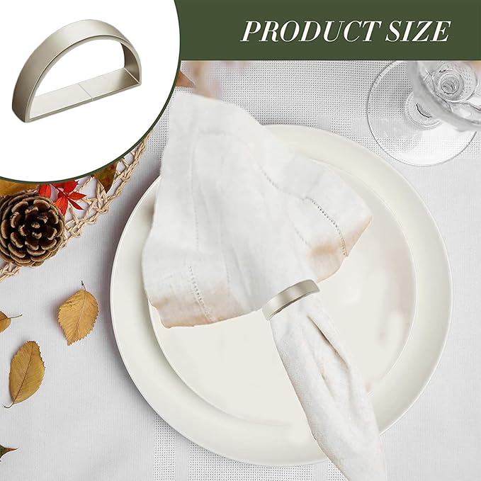 8 Pcs Silver Napkin Rings - Metal Napkin Ring,Stainless Steel Napkin Rings for Table Settings Wedding Christmas Party Dinner Table(Semicircle)