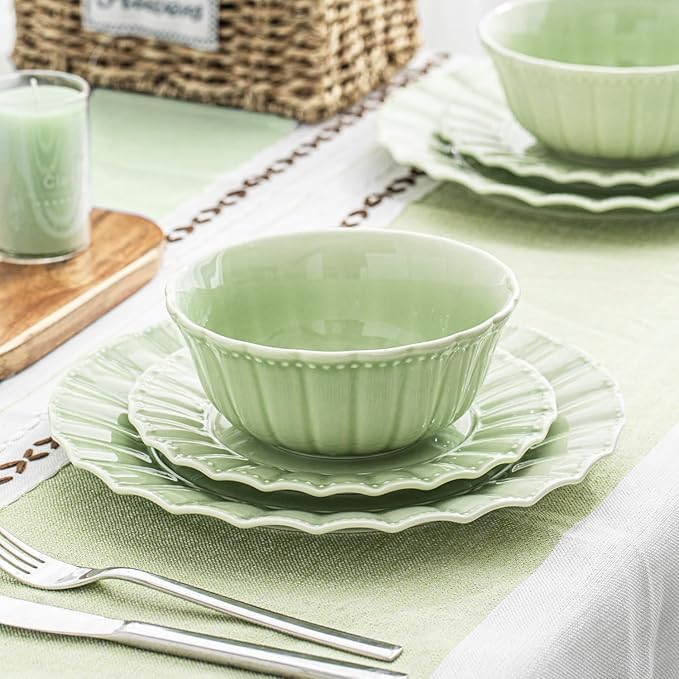 HOMBENE Green Porcelain Fruit Bowls, 4.7 Inch Serving Bowls,Ice Cream Bowl, Kitchen Bowl Set, Microwave and Dishwasher Safe, Set of 6