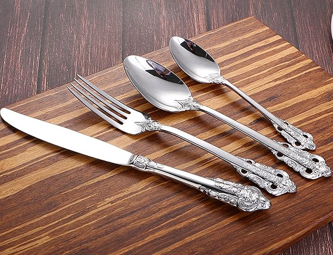 Silverware Set 18/10 Stainless Steel Flatware Sets Palace Style 48 Piece Delicate Cutlery Set for 12 Durable Home Kitchen Wedding Tableware Utensil Include Knifes Teaspoons Forks and Spoons
