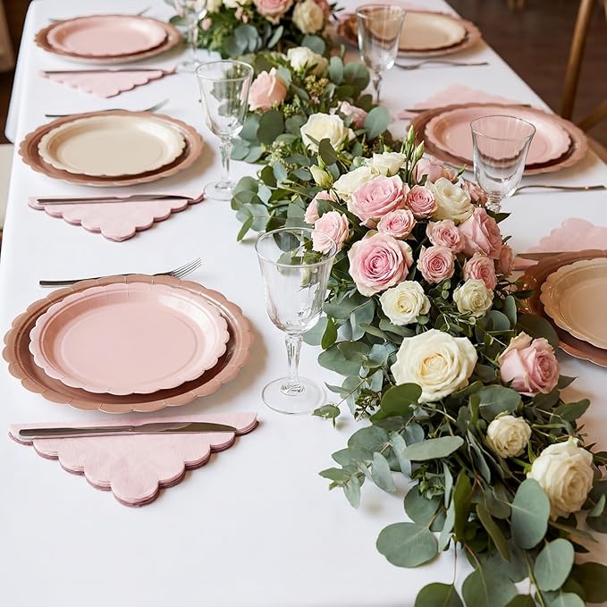 200pcs Boho Party Supplies Plates and Napkins Tableware Set Serve 25 Guests Includes Scalloped 9" 7" Paper Dessert Dinner Plate Napkins for Spring Birthday Wedding Baby Shower Tea Party