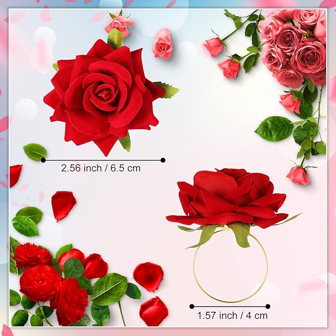 Set of 8 Valentine's Day Napkin Ring Rose Flower Metal Napkin Ring Designed with Rose Serviette Buckle for Valentine's Day Wedding Anniversary Party Dinner Table Decor