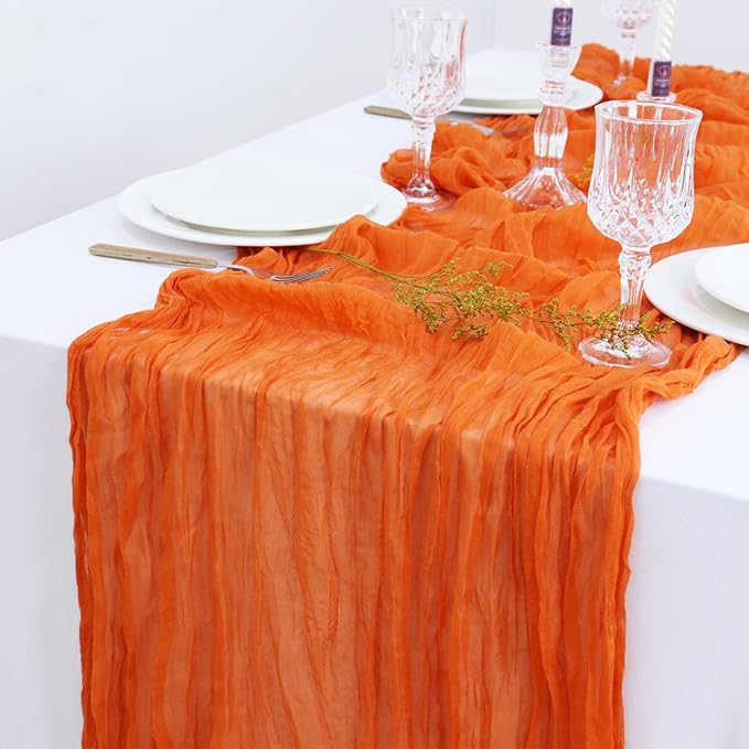 FUHSY Orange Cheesecloth Table Runner Bulk 5 Pack 10FT Rustic Cheese Cloths Fall Table Decoration Rustic Theme Gazue Table Runners for Wedding Reception Burnt Orange Halloween Runners for Tables