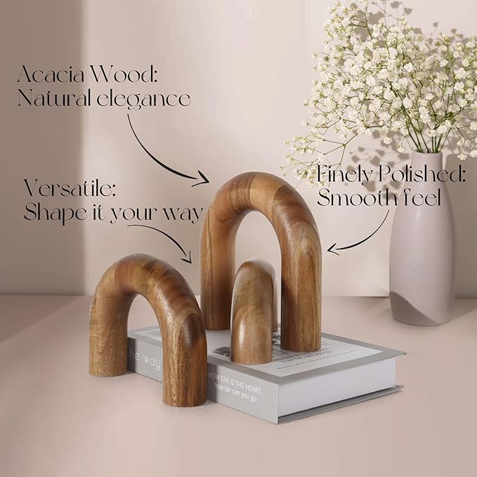 Oakrain 3 Pcs Wood Shelf Decor Aesthetic, Modern Aesthetic Home Decor Accent, Decorative Object for Coffee Table, Book Shelf, Minimalist Table Decor for Console, Living Room, Entryway, Brown