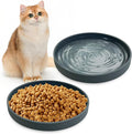 Silicone Cat Food Bowls Shallow Cat Dishes 5.9in Wide Pet Plates Set of 2 Small Flat Dog Saucer Bowl Cute Whisker Fatigue Kitten Feeding Dish for Dry & Wet Food (Round Dark Grey)