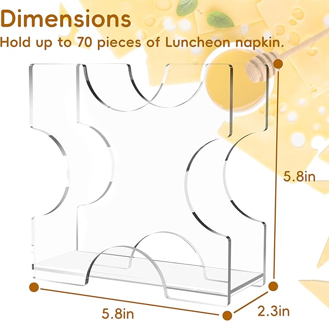 Acrylic Napkin Holder for Table, Crystal Clear, 5.8''W X 2.3''D X 5.8''H, Modern Standing Napkin Dispenser for Kitchen Dining, Restaurant, Home Decor, Outdoor Use, Bar Accessories