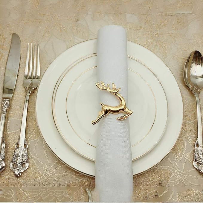 Napkin Rings Set of 6 Silver Set of 6 Napkin Rings Christmas, Holidays, Thanksgiving (Deer-3)