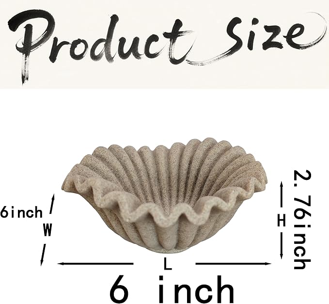 Small Decorative Bowl decor, Scalloped Pedestal Bowls for Modern Home Decor,Ruffle Decor,Stylish Key Bowl for Entry Table,Decorative Fruit Bowl for Kitchen Counter,Artificial Stone Beige