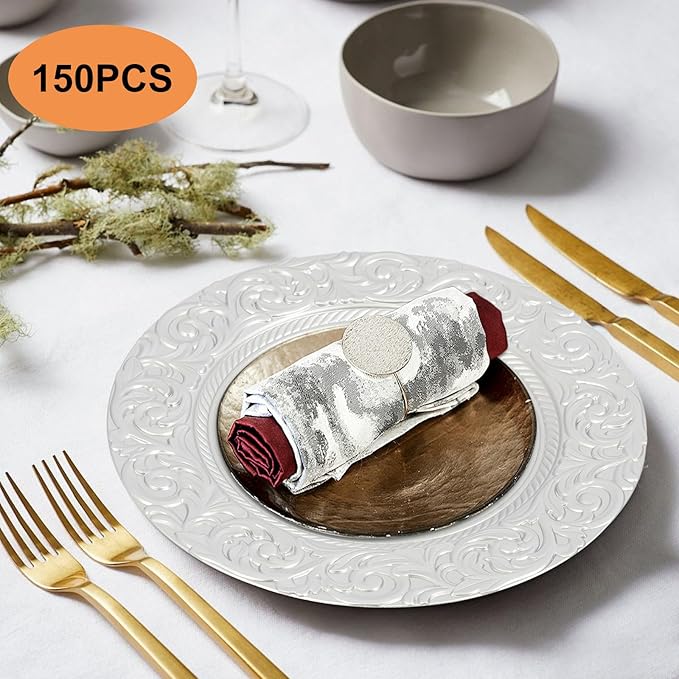 150 Pcs Charger Plates Set, Round Charger Plates, Reusable Serving Plates Embossed Rim Plastic Chargers Plate Decorative Round Plate Chargers for Dinner Plate Table Wedding Shower Decoration