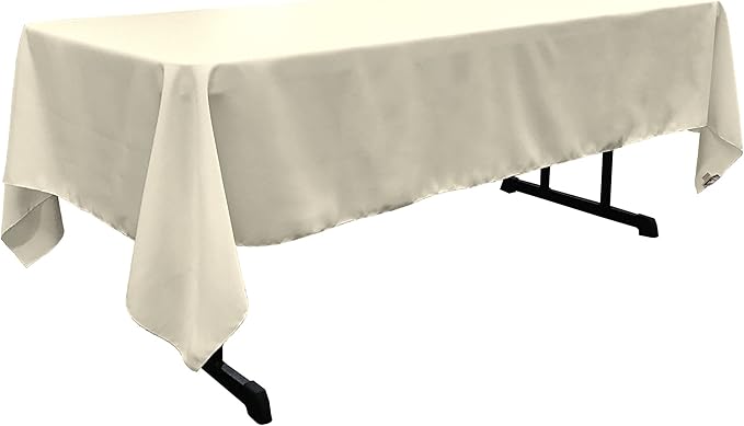 LA Linen Polyester Poplin Washable Rectangular Tablecloth, Stain and Wrinkle Resistant Table Cover 60x102, Fabric Table Cloth for Dinning, Kitchen, Party, Holiday 60 by 102-Inch, Ivory